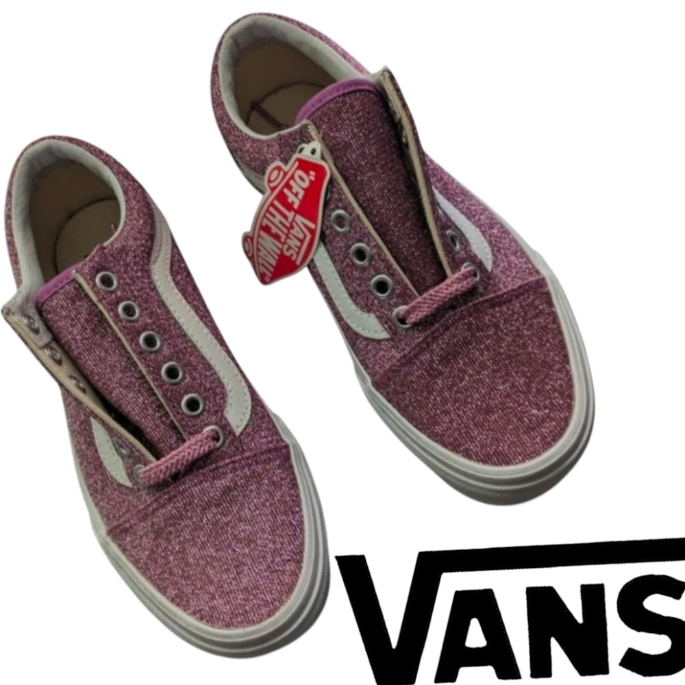 Vans Old Skool Youth Girls 3.5 Glitter Lurex Pink and White 022025
